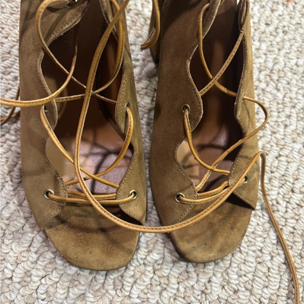 Saint Laurent Suede Lace-Up Gladiator Heeled Sandals - Picture 3 of 13